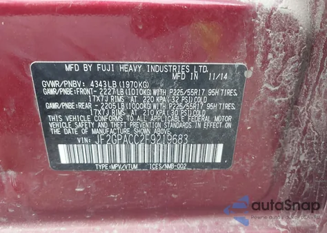 2015 Subaru Xv Crosstrek 2.0I Premium z USA, uszkodzony, nr VIN JF2GPACC2F9219683